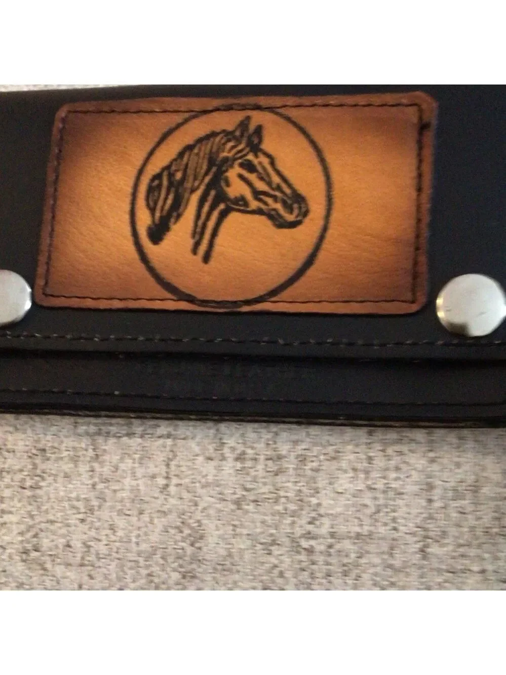 Vintage Black and Brown Leather Wallet with Chain and Clip with Horse Design